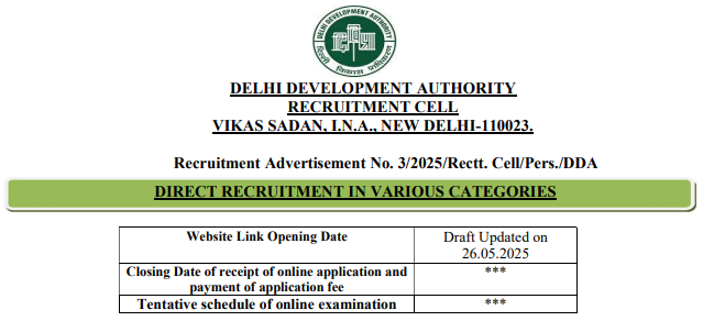 DDA Recruitment 2025